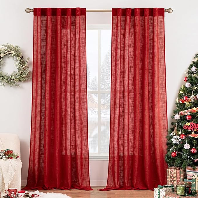 MIULEE Red Linen Curtains 96 Inch Long by MIULEE