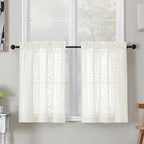 Simplebrand Semi Sheer Ivory Curtains 30 Inch Length 2 Panels, Geometric by Simplebrand