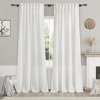 Nanspring White Linen Curtains Back Tab Rod Pocket Sheer Drapes 97 Inches Long by Nanspring