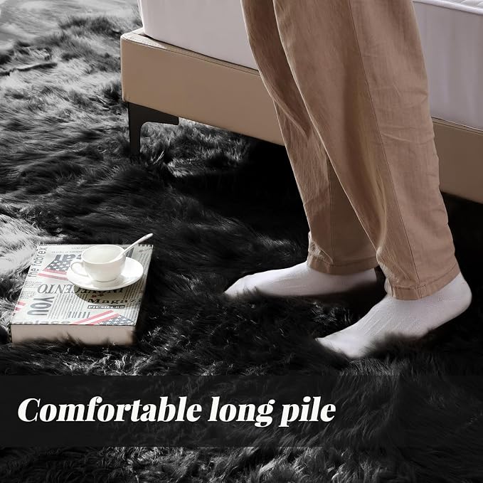 ORINOVA Black Rugs for Living Room 8x10 Area Rugs for Bedroom Shag Washable - Image 3