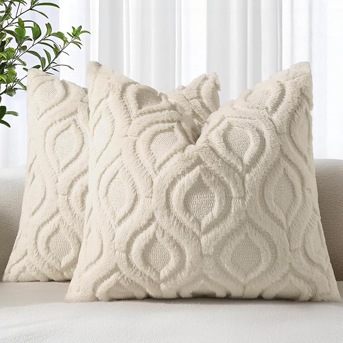 decorUhome Throw Pillow Covers 12x12 Inch Set of 2, Soft Plush Decorative Faux by decorUhome
