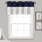 Lush Decor Linen Button Farmhouse Valance Curtians 52"W x 18"L Navy & White by LushDecor