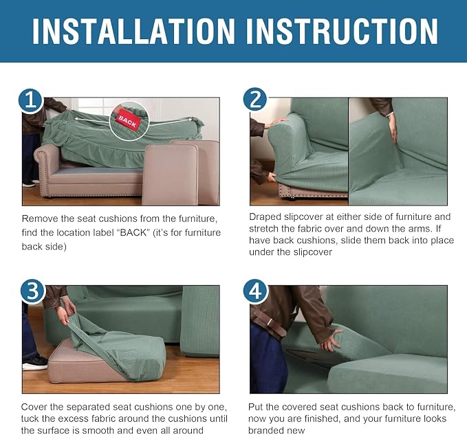 H.VERSAILTEX 4 Piece Stretch Sofa Covers - Image 6