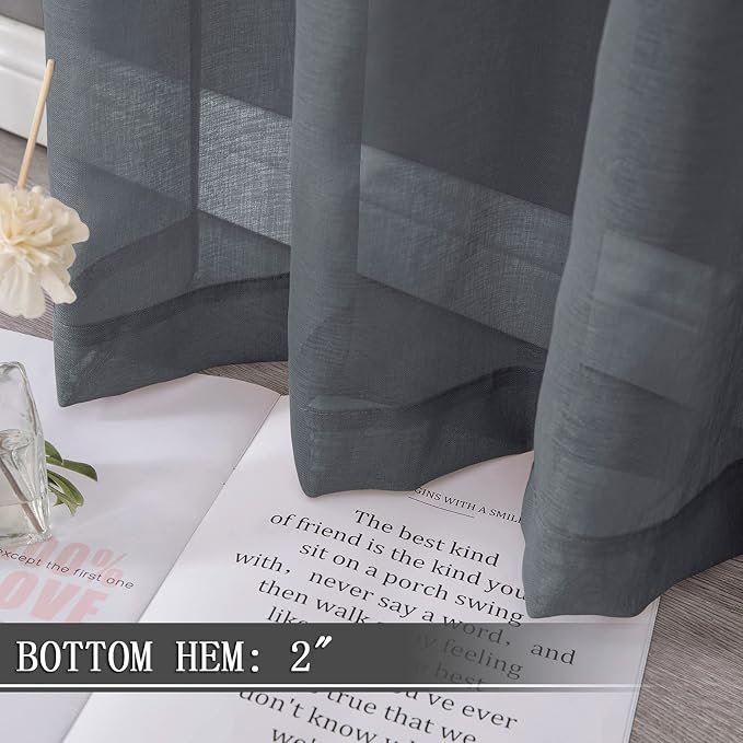 Tollpiz Short Sheer Curtains Living Room Linen Textured Curtain Sheers Light - Image 4