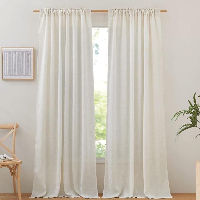NICETOWN Linen Curtains & Drapes 95 inch Length 2 Panels, Rod Pocket & Back Tab - Image 2