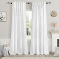 White Linen Curtains 84 Inch Length 2 Panels Back Tab Rod Pocket Semi Sheer by Nanspring