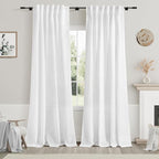 White Linen Curtains 84 Inch Length 2 Panels Back Tab Rod Pocket Semi Sheer by Nanspring