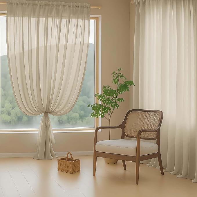 Taupe Sheer Curtains 90 Inches Long 2 Panels, Light Filtering Solid Sheer - Image 8