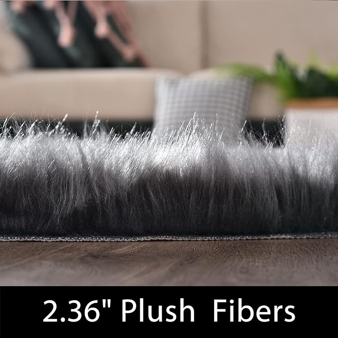 Latepis Hallway Runner Rugs 2x10 Dark Gray Faux Wool Fur Rug Wasgable Non Slip - Image 2