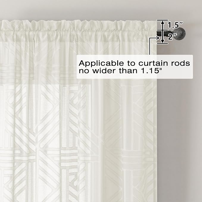Simplebrand Semi Sheer Ivory Curtains 30 Inch Length 2 Panels, Geometric - Image 5