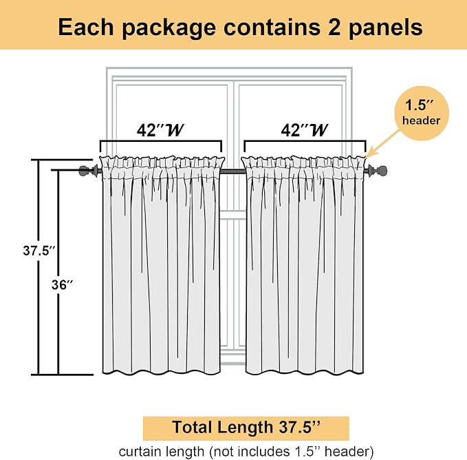Lecloud Chocolate Sheer Curtains 36 Inch Length 2 Panels, Solid Voile Small - Image 4