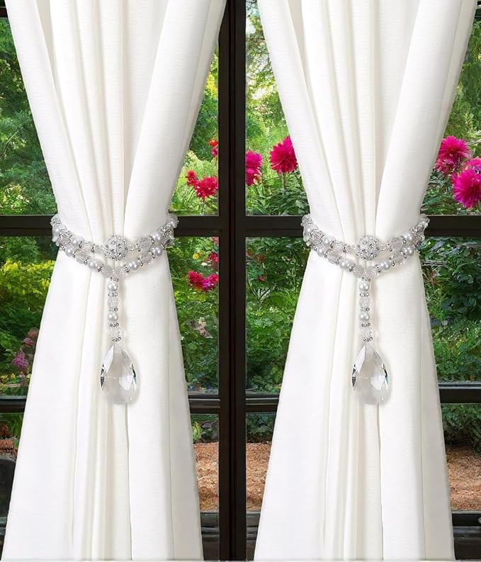 SUQ I OME 1 Pair of Luxury Pearl Beaded Magnetic Curtain Tieback and Holdback - Image 4