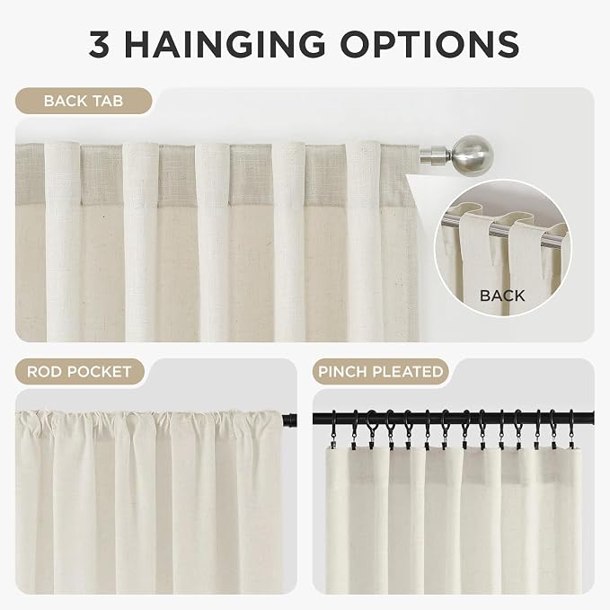 Joydeco Linen Curtains 120 inch Length 2 Panel Set, Light Filtering Curtain - Image 5