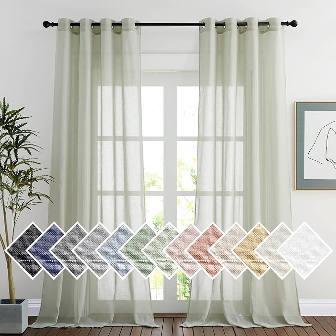 NICETOWN Linen Sheer Curtains for Living Room, Grommet Semi Sheer Privacy by NICETOWN