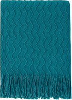 BOURINA Teal Throw Blanket 50x60 Inches Throw Textured Solid Soft Sofa Couch by BOURINA