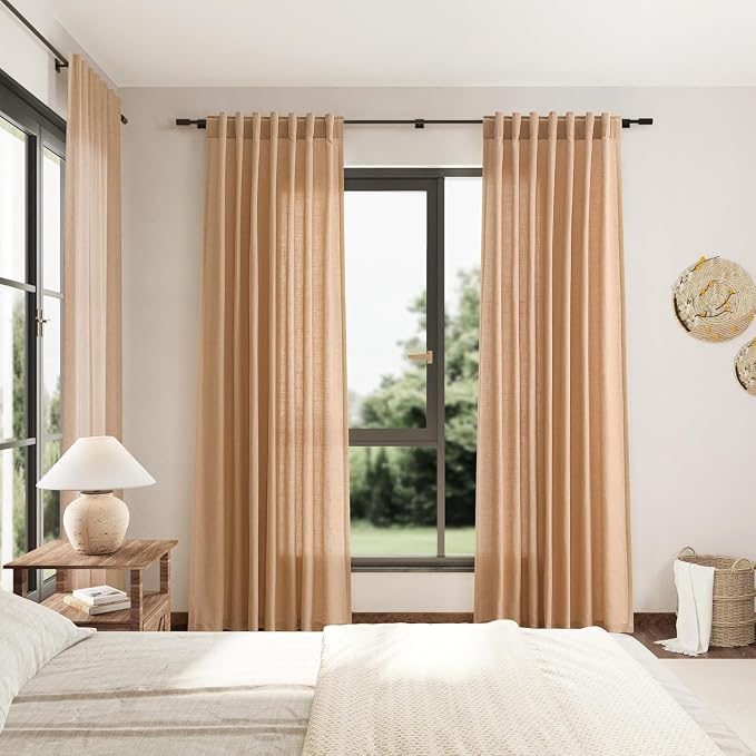 Nanspring Camel Linen Curtains for Living Room 92 Inches Long Back Tab and Rod - Image 7