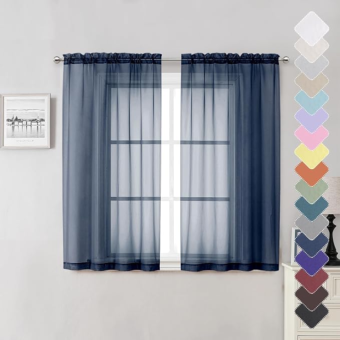 Lecloud Short Sheer Curtains 54 Inches Length 2 Panels, Light Filtering Voile by Lecloud