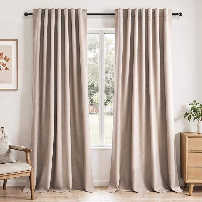 102 inch long Linen blackout curtains by Topfinel