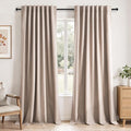 Natural Beige 95 inch bedroom living room curtains 2 Panels 100% Blackout Linen by Topfinel