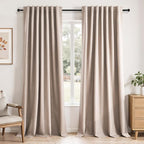 Natural Beige 95 inch bedroom living room curtains 2 Panels 100% Blackout Linen by Topfinel