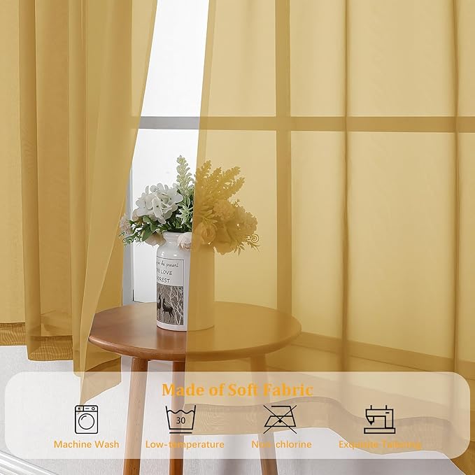 Gwine Gold Sheer Curtains 63 Inch Length - Image 7