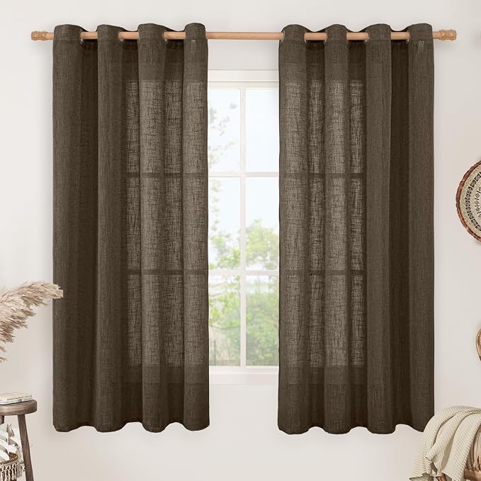 LAMIT Brown Linen Curtains 63 Inch Length by LAMIT