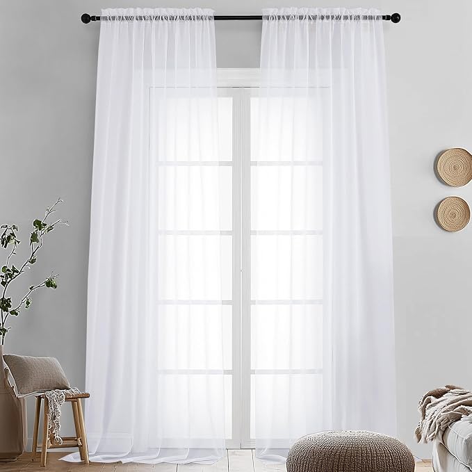 OVZME 2 Pack White Sheer Curtain Panels by OVZME