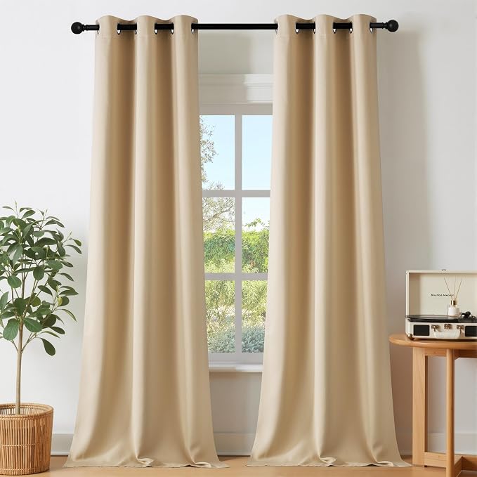 NICETOWN Blackout Biscotti Beige Curtains 84 inches Long, Thermal Insulated by NICETOWN