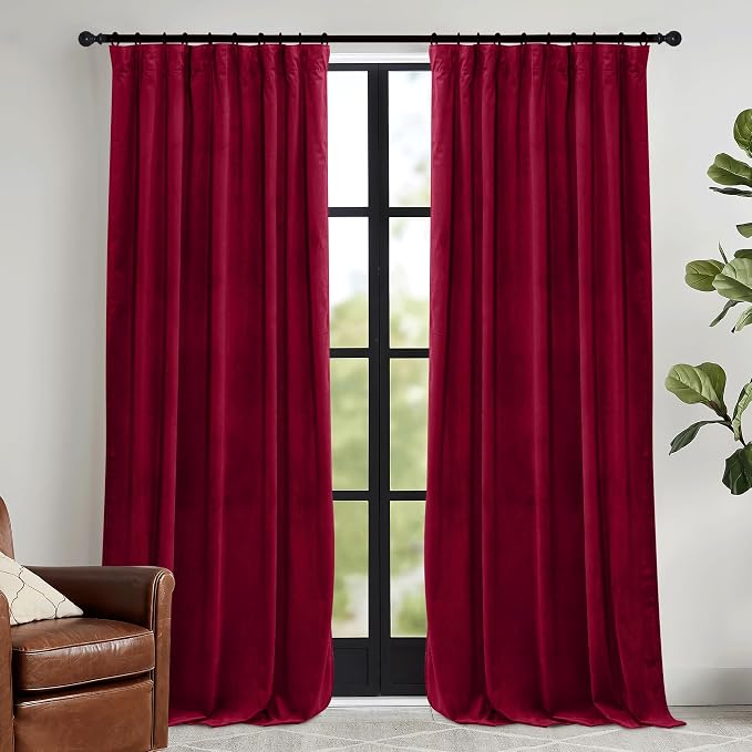 RYB HOME Red Velvet Curtains 84 inches- Room Darkening Curtains Heavy Duty by RYBHOME