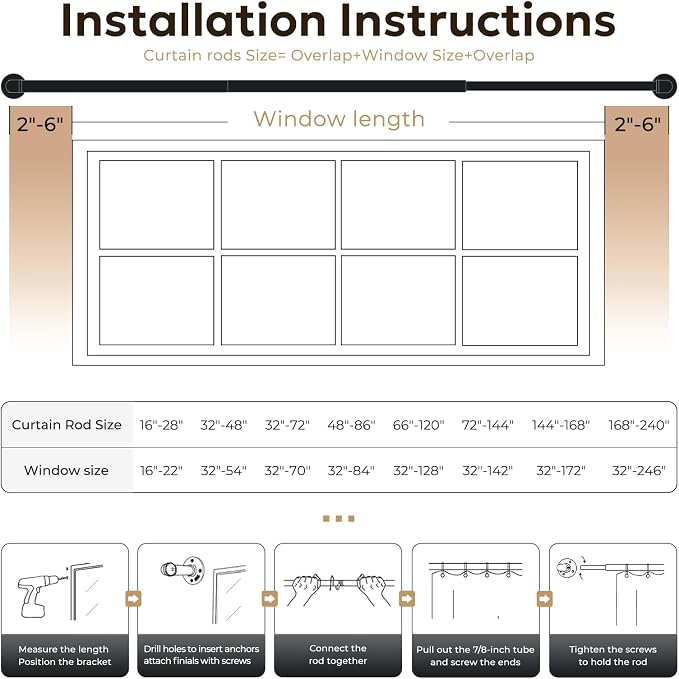 Zeerobee Curtain Rods for Windows 66 to 120, 1 Inch Industrial Wrap Around Grey - Image 6