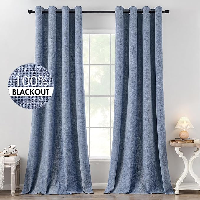 MIULEE Linen Texture Curtains for Bedroom Solid 100% Blackout Thermal Insulated by MIULEE