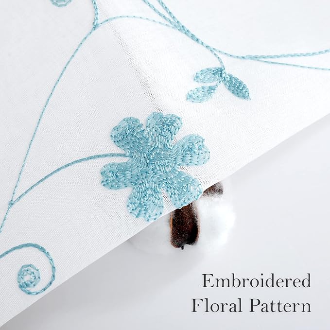 HOMEIDEAS White and Blue Embroidered Floral Sheer Curtains 84 Inches Long 2 - Image 3