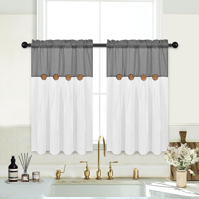 Boho Kitchen Curtains 36 Inch Length, Farmhouse Cotton Linen Tier Curtains - Image 2