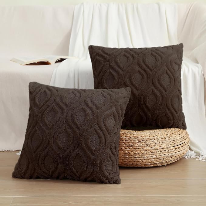 decorUhome Throw Pillow Covers 24x24 Inch Set of 2, Soft Plush Faux Wool Dark - Image 7
