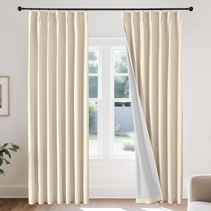 Joydeco 100% Blackout Pleated Curtains, Linen Window Curtains 2 Panel Sets 108 by JOYDECO