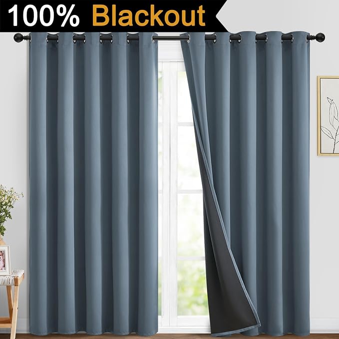 Yakamok 100% Blackout Lined Panels, Room Darkening Thermal Insulated Blackout - Image 2