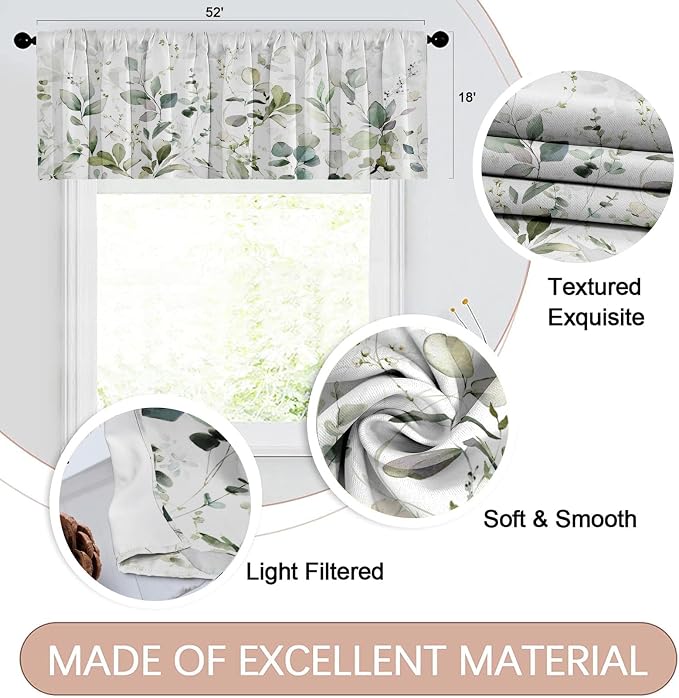 Emvency 4 Pack Valances Window Treatments, 52x18 Inch Rod Pocket Valances - Image 2