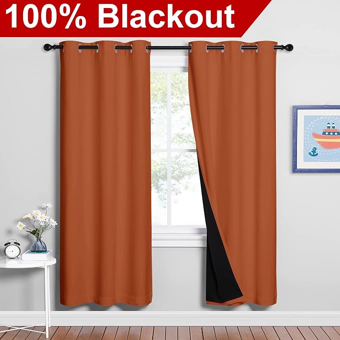 NICETOWN Full Shade Curtain Panels, Burnt Orange, Pair of Thermal Insulated & - Image 2