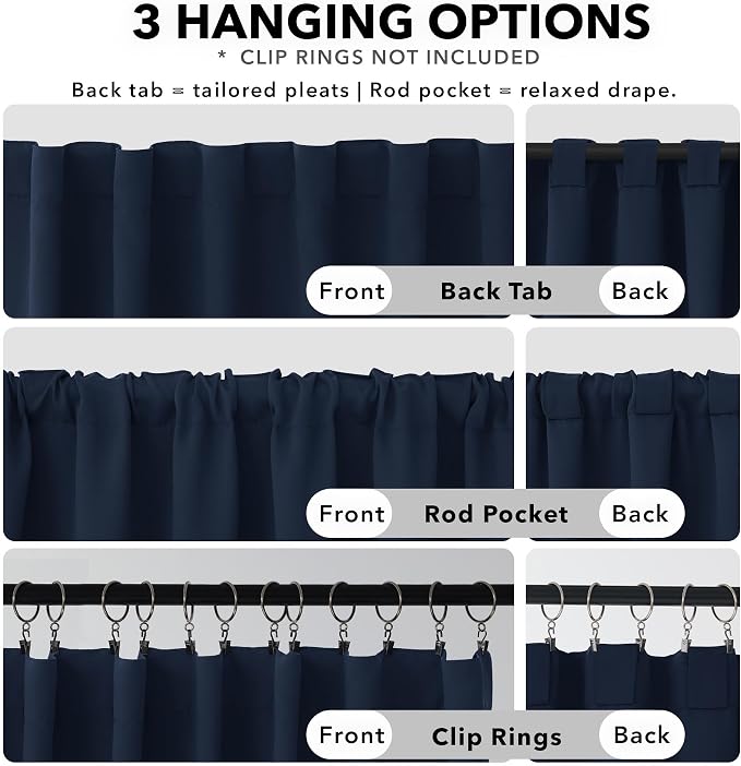 Deconovo Blackout Curtains, Thermal Insulated, W38 x L84 2 Panels, Back Tab - Image 2