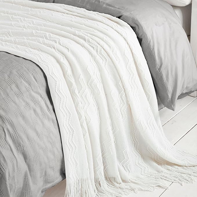 BOURINA Off White Throw Blanket 50 x90 Inches Throw Textured Solid Soft Sofa - Image 3