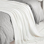 BOURINA Off White Throw Blanket 50x60 Inches Throw Textured Solid Soft Sofa - Image 5