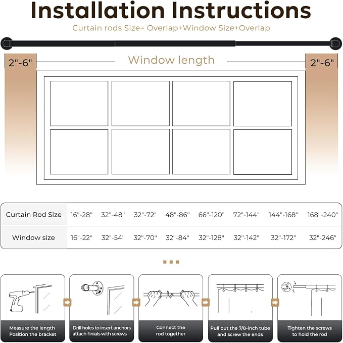 Zeerobee Curtain Rods for Windows 66 to 120, 1 Inch Industrial Wrap Around - Image 6