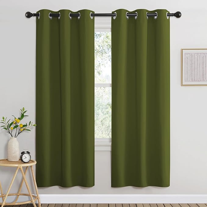 NICETOWN Olive Bedroom Curtains 72 inches Long, Grommet Blackout Thermal by NICETOWN