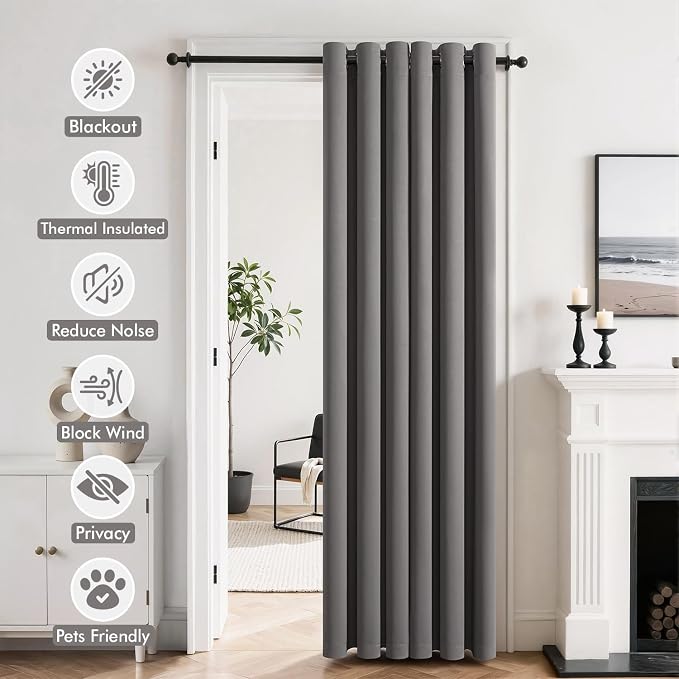 MIULEE Blackout Door Curtain Set of 2, 34 x 80 Inch Grey Thermal Insulated Room - Image 2