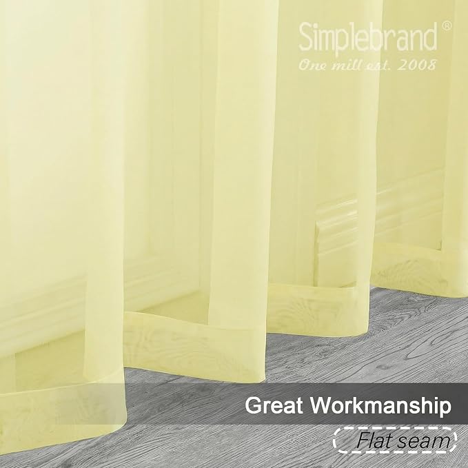 Simplebrand Light Yellow Rod Pocket Top Solid Voile Sheer Curtains - Image 9