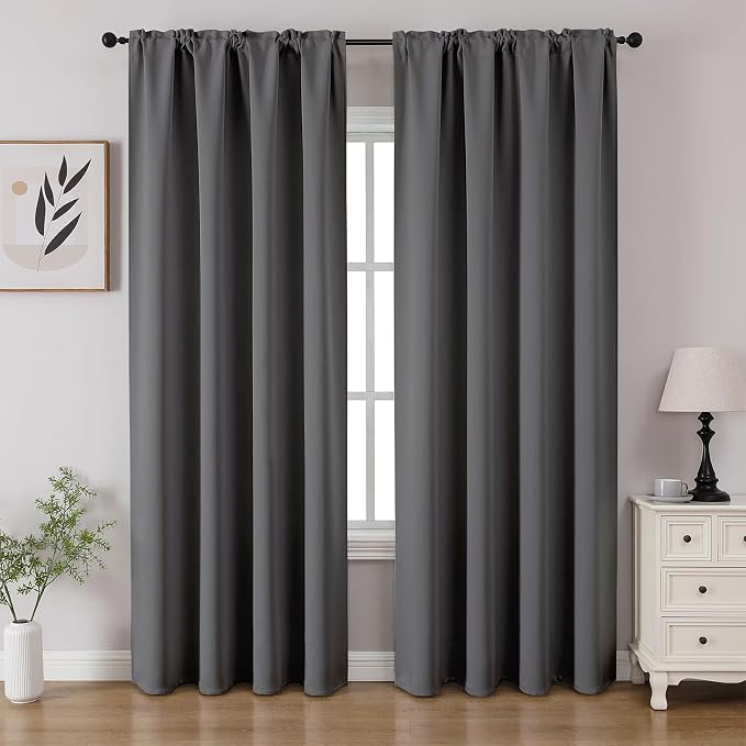 CUCRAF Light Grey Blackout Curtains 96 inch Length 2 Panels Set, Rod Pocket by CUCRAF