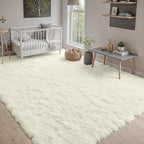 8x10 Area Rugs for Living Room Rug: Soft Fluffy Shag Cream White Rugs for - Image 9
