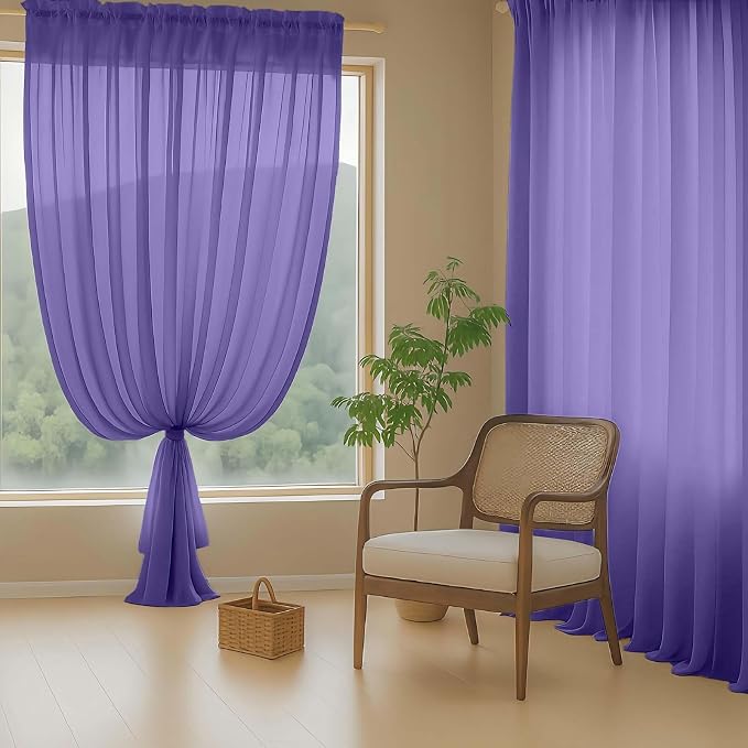 Purple Sheer Curtains for Window 96 Inches Long 2 Panels Set, Soft Airy Light - Image 8