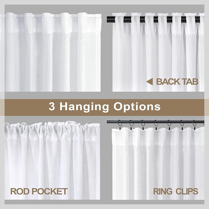 Pitalk White Linen Sheer Drape 104 Inch Curtains - Image 5