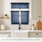 Navy Blue Small Sheer Curtains 2 Panels Set, Kitchen Curtains 36 Inch Length - Image 2